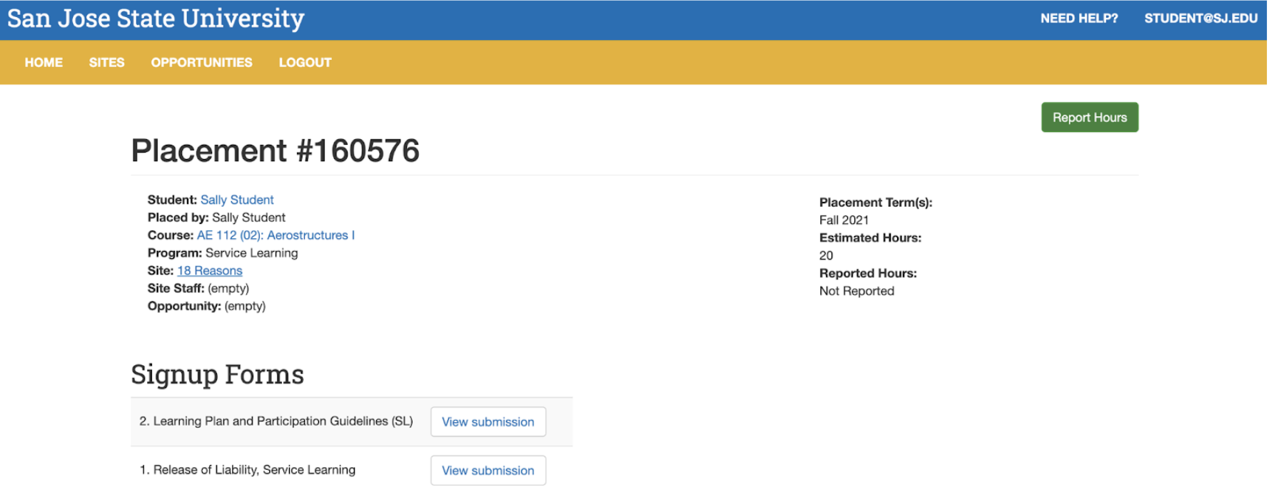 SJS4 Placement Page Screenshot Screenshot of a SJS4 Placement Page