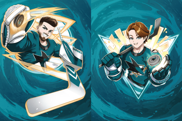 Illustrations of Sharks Hockey Players.